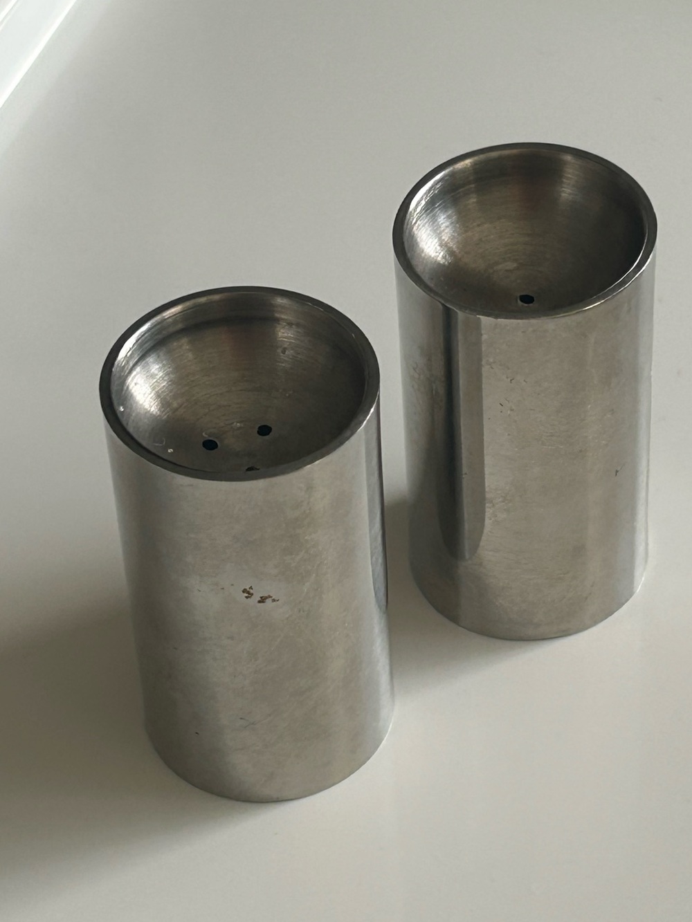 Small Stainless Steel Salt and Pepper Shakers - Brushed Silver